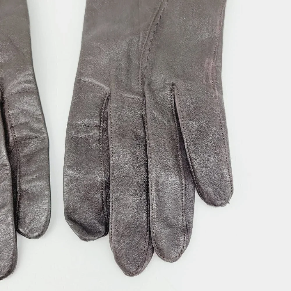 Vintage Brown Leather Driving Gloves Women Japan Sz Lg (Modern Med) Nylon Lined